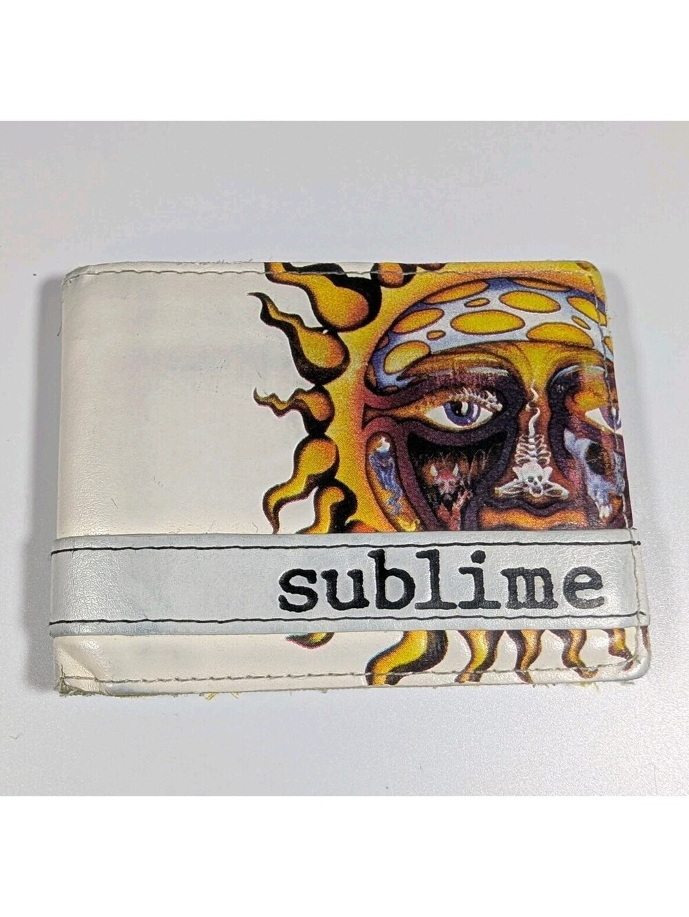 Sublime Mens White Yellow Bifold Wallet Sun Face Band Logo Vintage Y2K Punk Rock